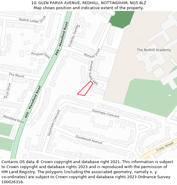 10, GLEN PARVA AVENUE, REDHILL, NOTTINGHAM, NG5 8LZ: Location map and indicative extent of plot