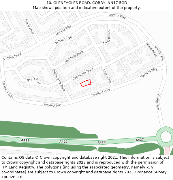 10, GLENEAGLES ROAD, CORBY, NN17 5GD: Location map and indicative extent of plot