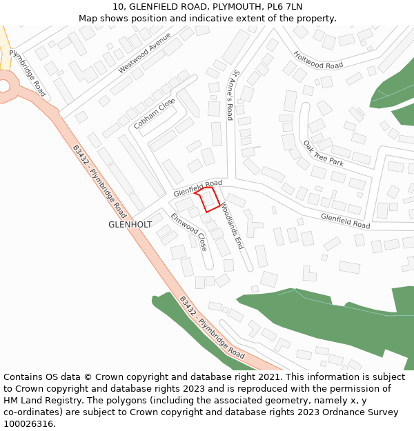 10, GLENFIELD ROAD, PLYMOUTH, PL6 7LN: Location map and indicative extent of plot