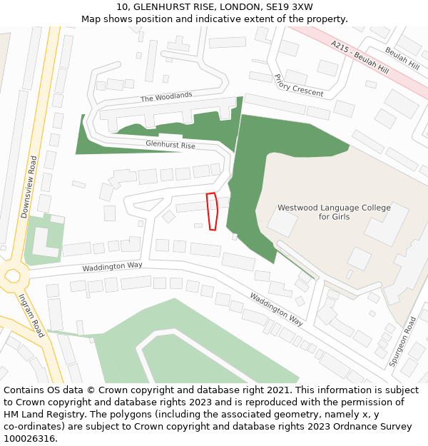10, GLENHURST RISE, LONDON, SE19 3XW: Location map and indicative extent of plot