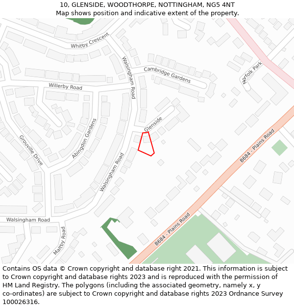 10, GLENSIDE, WOODTHORPE, NOTTINGHAM, NG5 4NT: Location map and indicative extent of plot