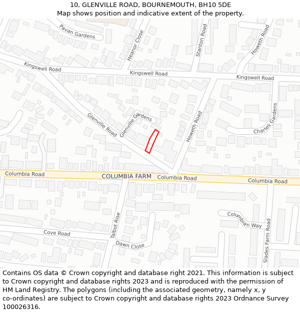 10, GLENVILLE ROAD, BOURNEMOUTH, BH10 5DE: Location map and indicative extent of plot