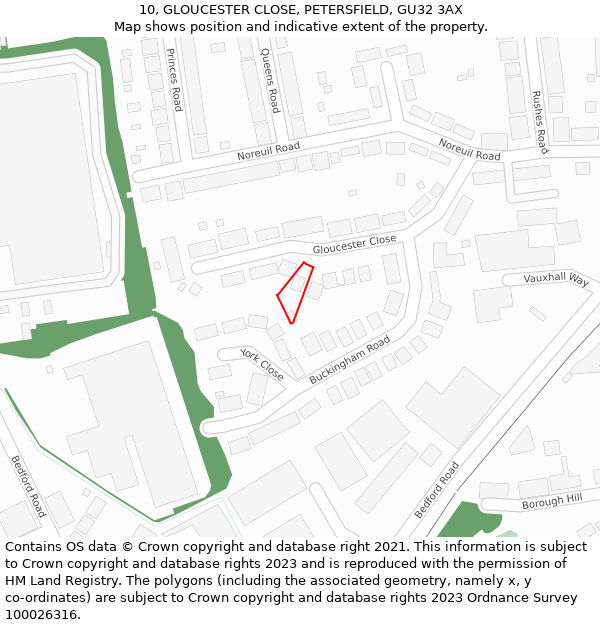 10, GLOUCESTER CLOSE, PETERSFIELD, GU32 3AX: Location map and indicative extent of plot