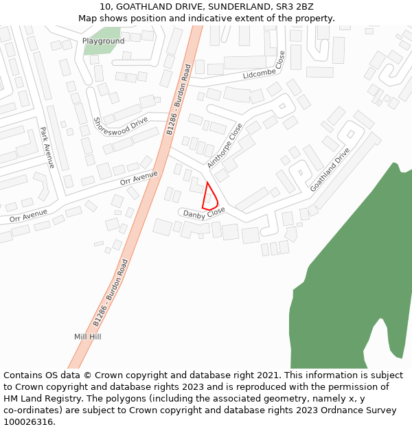 10, GOATHLAND DRIVE, SUNDERLAND, SR3 2BZ: Location map and indicative extent of plot