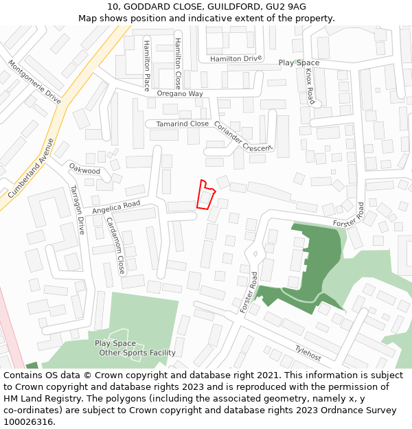 10, GODDARD CLOSE, GUILDFORD, GU2 9AG: Location map and indicative extent of plot