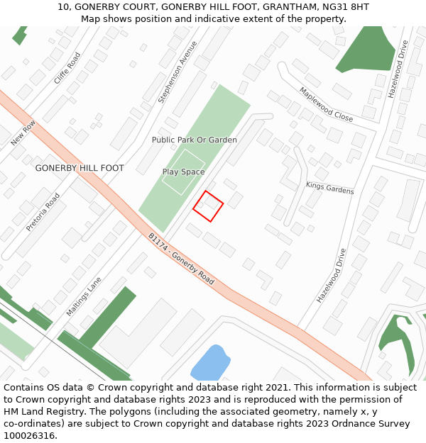 10, GONERBY COURT, GONERBY HILL FOOT, GRANTHAM, NG31 8HT: Location map and indicative extent of plot