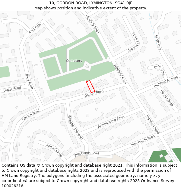 10, GORDON ROAD, LYMINGTON, SO41 9JF: Location map and indicative extent of plot