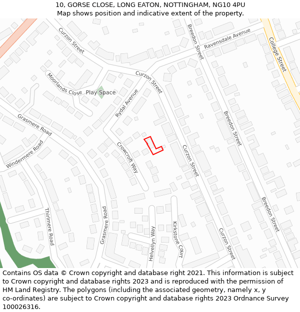 10, GORSE CLOSE, LONG EATON, NOTTINGHAM, NG10 4PU: Location map and indicative extent of plot