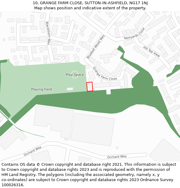 10, GRANGE FARM CLOSE, SUTTON-IN-ASHFIELD, NG17 1NJ: Location map and indicative extent of plot