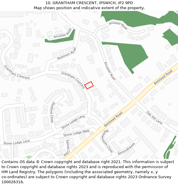10, GRANTHAM CRESCENT, IPSWICH, IP2 9PD: Location map and indicative extent of plot