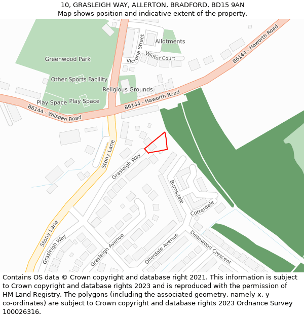 10, GRASLEIGH WAY, ALLERTON, BRADFORD, BD15 9AN: Location map and indicative extent of plot