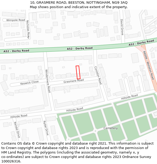 10, GRASMERE ROAD, BEESTON, NOTTINGHAM, NG9 3AQ: Location map and indicative extent of plot