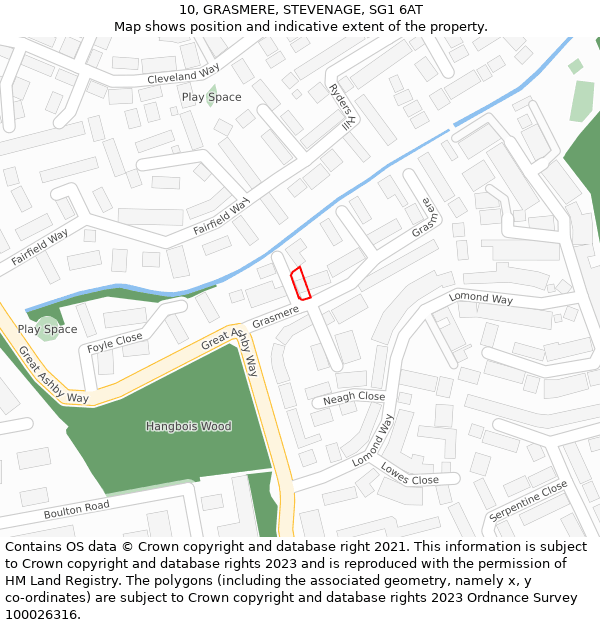 10, GRASMERE, STEVENAGE, SG1 6AT: Location map and indicative extent of plot