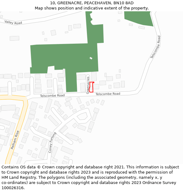 10, GREENACRE, PEACEHAVEN, BN10 8AD: Location map and indicative extent of plot