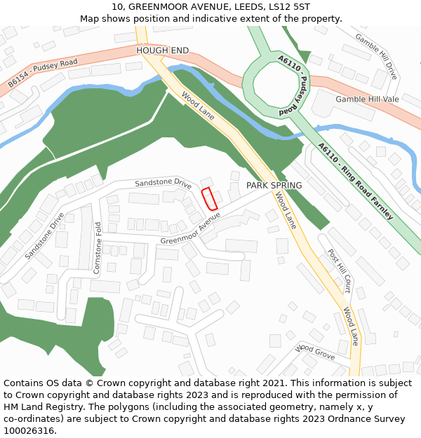 10, GREENMOOR AVENUE, LEEDS, LS12 5ST: Location map and indicative extent of plot