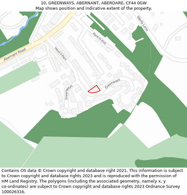 10, GREENWAYS, ABERNANT, ABERDARE, CF44 0GW: Location map and indicative extent of plot