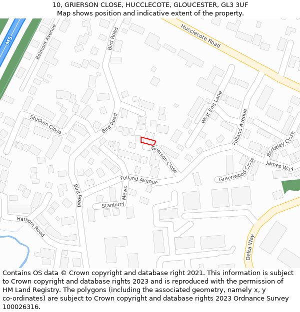 10, GRIERSON CLOSE, HUCCLECOTE, GLOUCESTER, GL3 3UF: Location map and indicative extent of plot