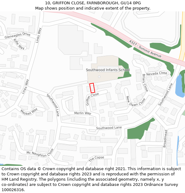 10, GRIFFON CLOSE, FARNBOROUGH, GU14 0PG: Location map and indicative extent of plot