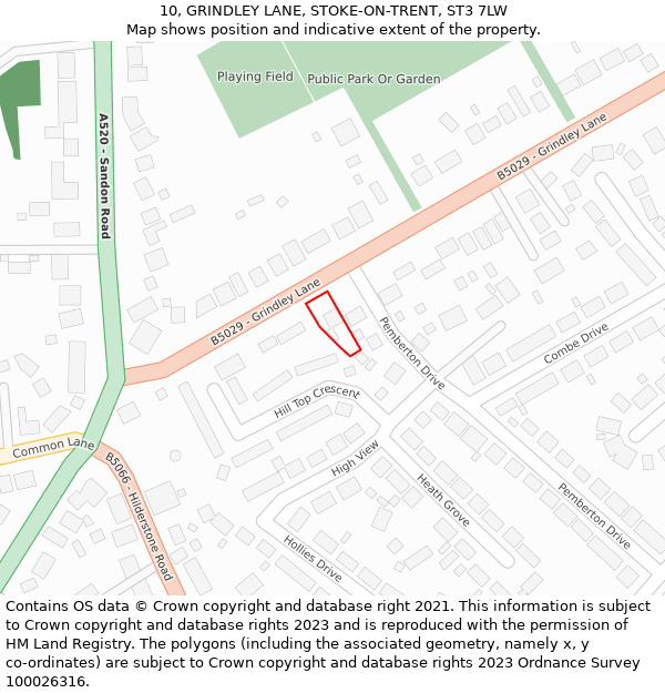 10, GRINDLEY LANE, STOKE-ON-TRENT, ST3 7LW: Location map and indicative extent of plot