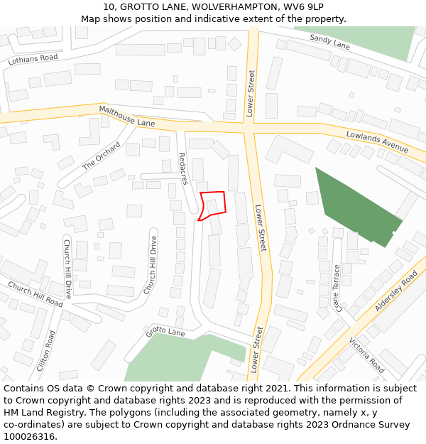 10, GROTTO LANE, WOLVERHAMPTON, WV6 9LP: Location map and indicative extent of plot