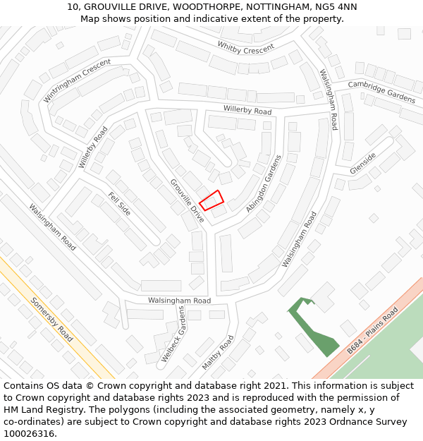 10, GROUVILLE DRIVE, WOODTHORPE, NOTTINGHAM, NG5 4NN: Location map and indicative extent of plot