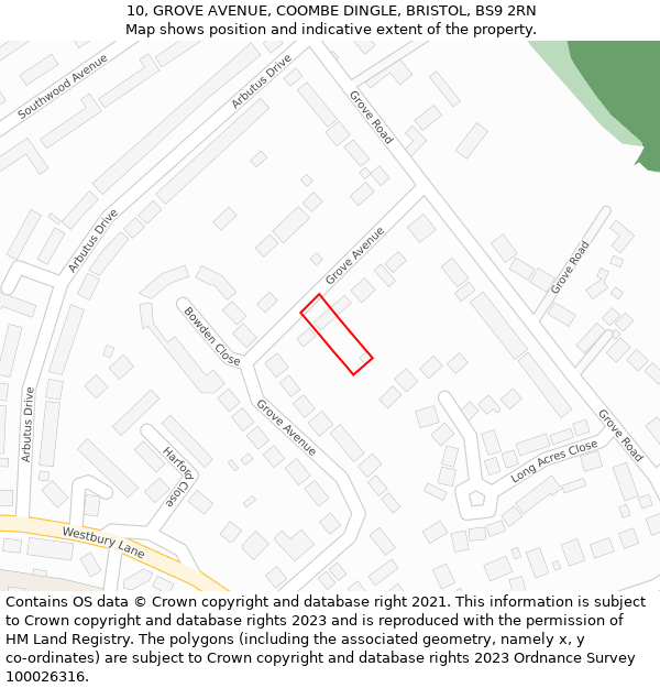10, GROVE AVENUE, COOMBE DINGLE, BRISTOL, BS9 2RN: Location map and indicative extent of plot