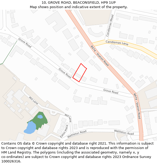 10, GROVE ROAD, BEACONSFIELD, HP9 1UP: Location map and indicative extent of plot