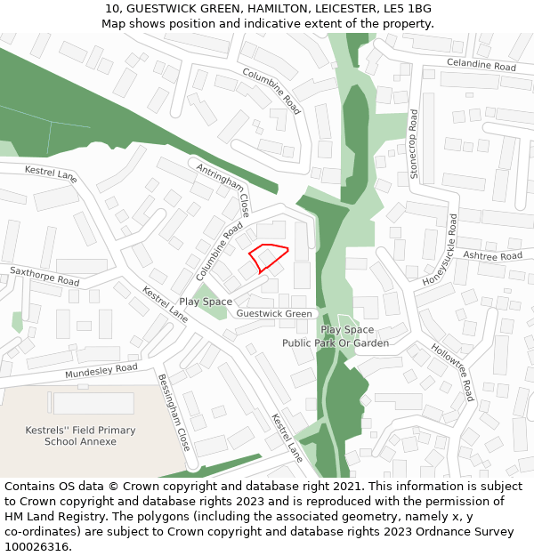 10, GUESTWICK GREEN, HAMILTON, LEICESTER, LE5 1BG: Location map and indicative extent of plot