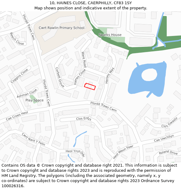 10, HAINES CLOSE, CAERPHILLY, CF83 1SY: Location map and indicative extent of plot