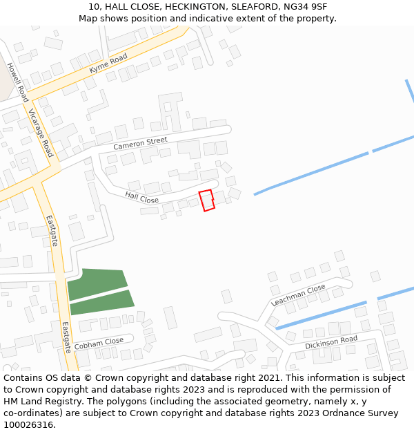 10, HALL CLOSE, HECKINGTON, SLEAFORD, NG34 9SF: Location map and indicative extent of plot