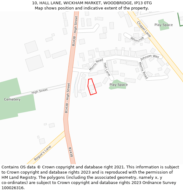 10, HALL LANE, WICKHAM MARKET, WOODBRIDGE, IP13 0TG: Location map and indicative extent of plot