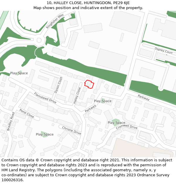 10, HALLEY CLOSE, HUNTINGDON, PE29 6JE: Location map and indicative extent of plot