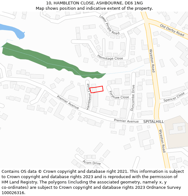10, HAMBLETON CLOSE, ASHBOURNE, DE6 1NG: Location map and indicative extent of plot