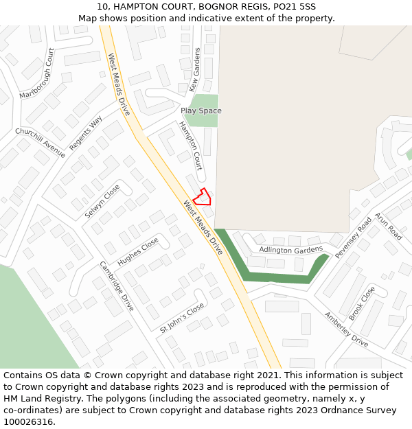 10, HAMPTON COURT, BOGNOR REGIS, PO21 5SS: Location map and indicative extent of plot