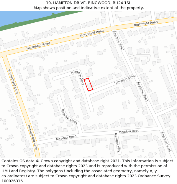 10, HAMPTON DRIVE, RINGWOOD, BH24 1SL: Location map and indicative extent of plot