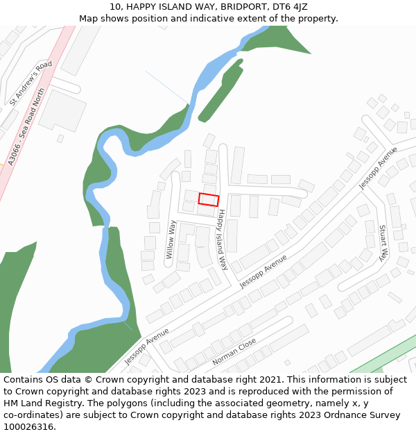 10, HAPPY ISLAND WAY, BRIDPORT, DT6 4JZ: Location map and indicative extent of plot