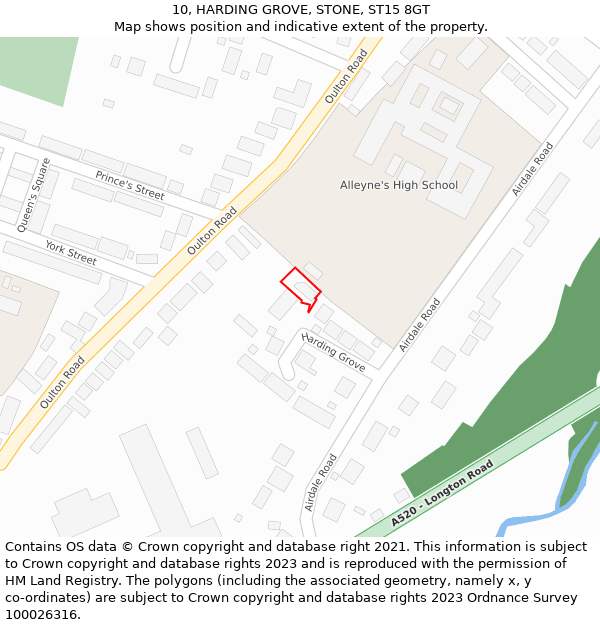 10, HARDING GROVE, STONE, ST15 8GT: Location map and indicative extent of plot