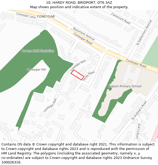 10, HARDY ROAD, BRIDPORT, DT6 3AZ: Location map and indicative extent of plot