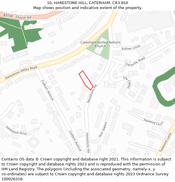 10, HARESTONE HILL, CATERHAM, CR3 6SX: Location map and indicative extent of plot