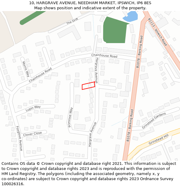 10, HARGRAVE AVENUE, NEEDHAM MARKET, IPSWICH, IP6 8ES: Location map and indicative extent of plot