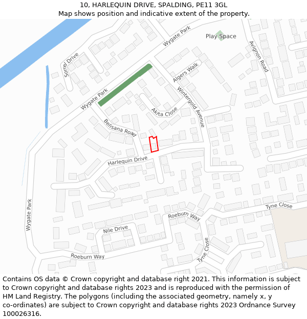 10, HARLEQUIN DRIVE, SPALDING, PE11 3GL: Location map and indicative extent of plot