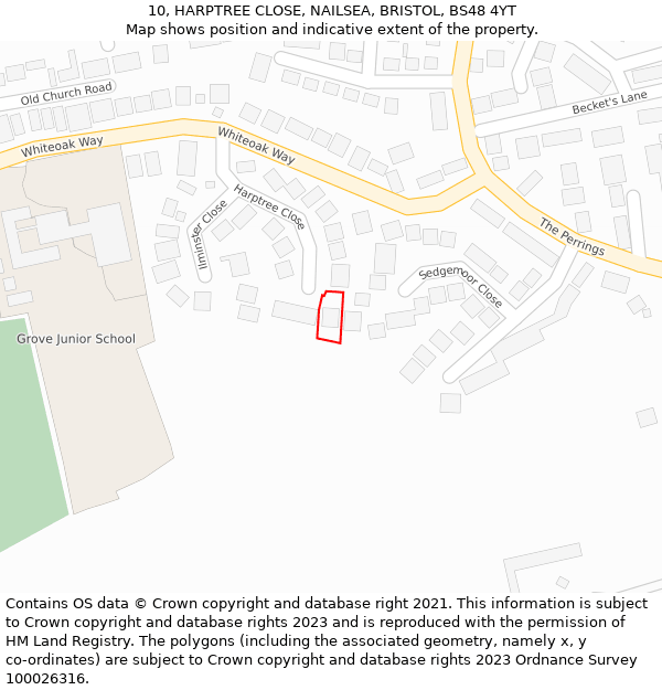 10, HARPTREE CLOSE, NAILSEA, BRISTOL, BS48 4YT: Location map and indicative extent of plot