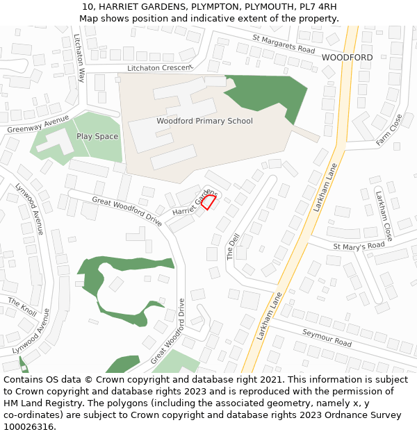 10, HARRIET GARDENS, PLYMPTON, PLYMOUTH, PL7 4RH: Location map and indicative extent of plot