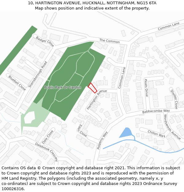 10, HARTINGTON AVENUE, HUCKNALL, NOTTINGHAM, NG15 6TA: Location map and indicative extent of plot