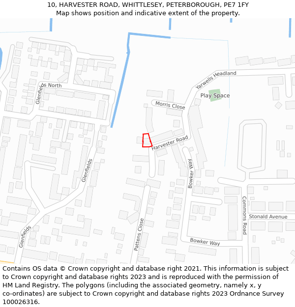 10, HARVESTER ROAD, WHITTLESEY, PETERBOROUGH, PE7 1FY: Location map and indicative extent of plot