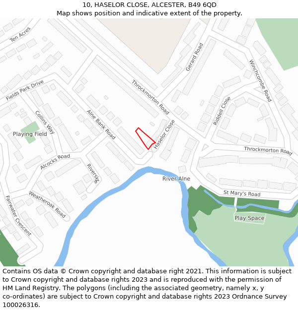 10, HASELOR CLOSE, ALCESTER, B49 6QD: Location map and indicative extent of plot