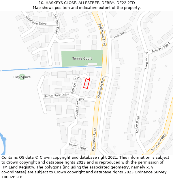 10, HASKEYS CLOSE, ALLESTREE, DERBY, DE22 2TD: Location map and indicative extent of plot