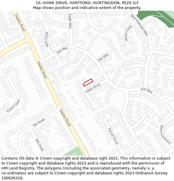 10, HAWK DRIVE, HARTFORD, HUNTINGDON, PE29 1LF: Location map and indicative extent of plot