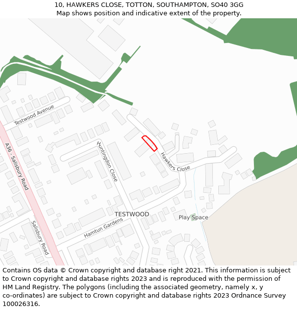 10, HAWKERS CLOSE, TOTTON, SOUTHAMPTON, SO40 3GG: Location map and indicative extent of plot