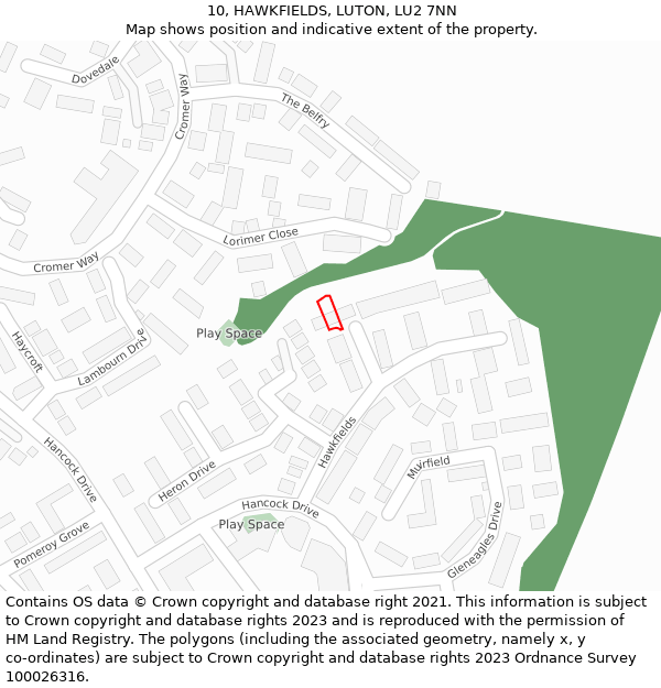 10, HAWKFIELDS, LUTON, LU2 7NN: Location map and indicative extent of plot